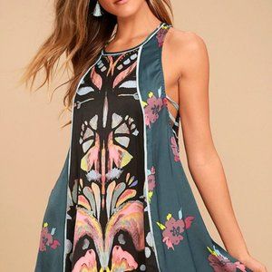 Free People Dream Free blue abstract floral satin tank top